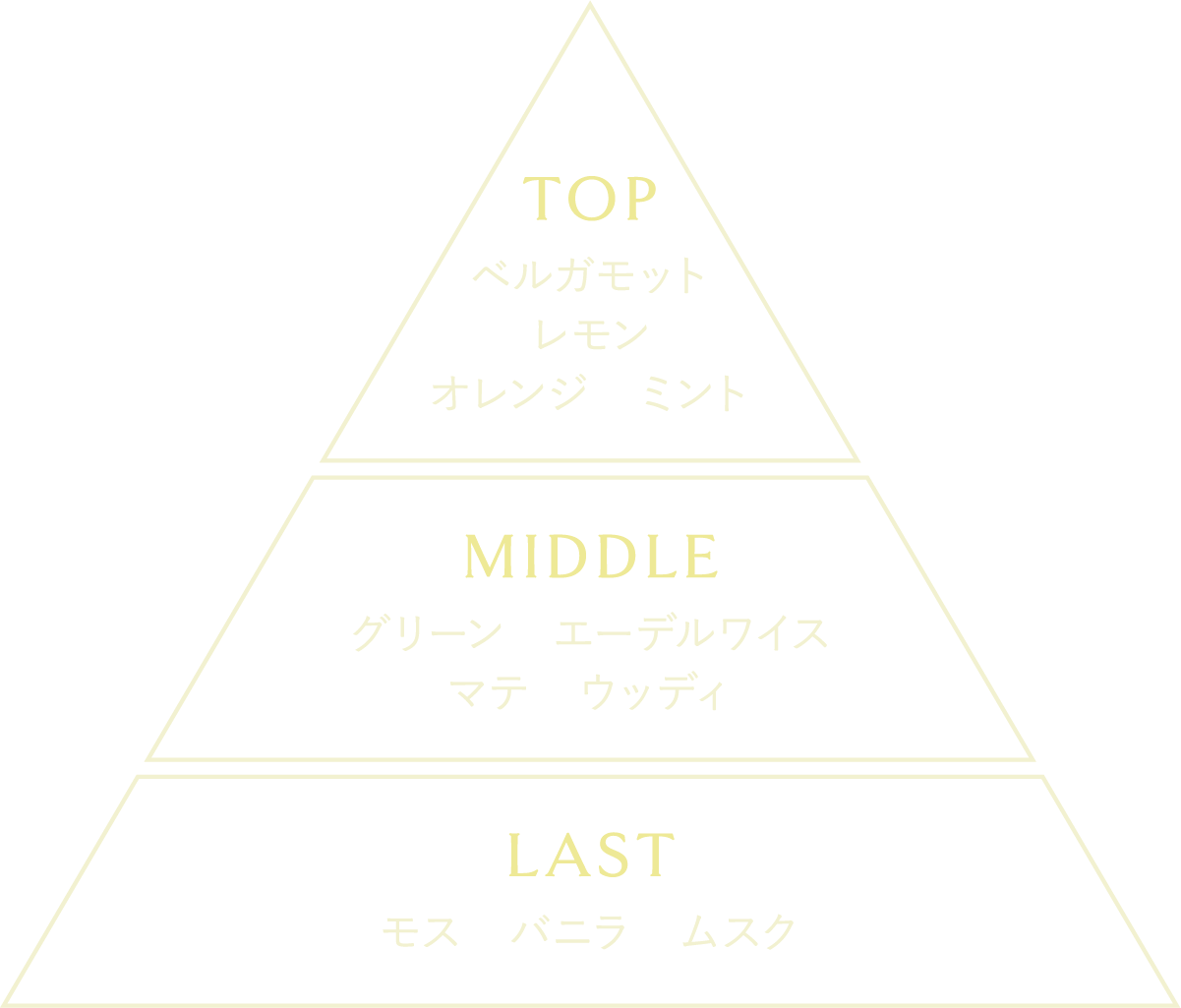 TOP オレンジペアー MIDDLE ローズ フリージア オスマンサス LAST パチュリ ムスク