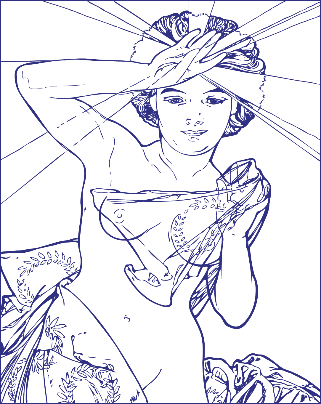 ミュシャ明けの明星のラインアート