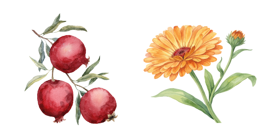 ザクロとトウキンセンカのイラスト