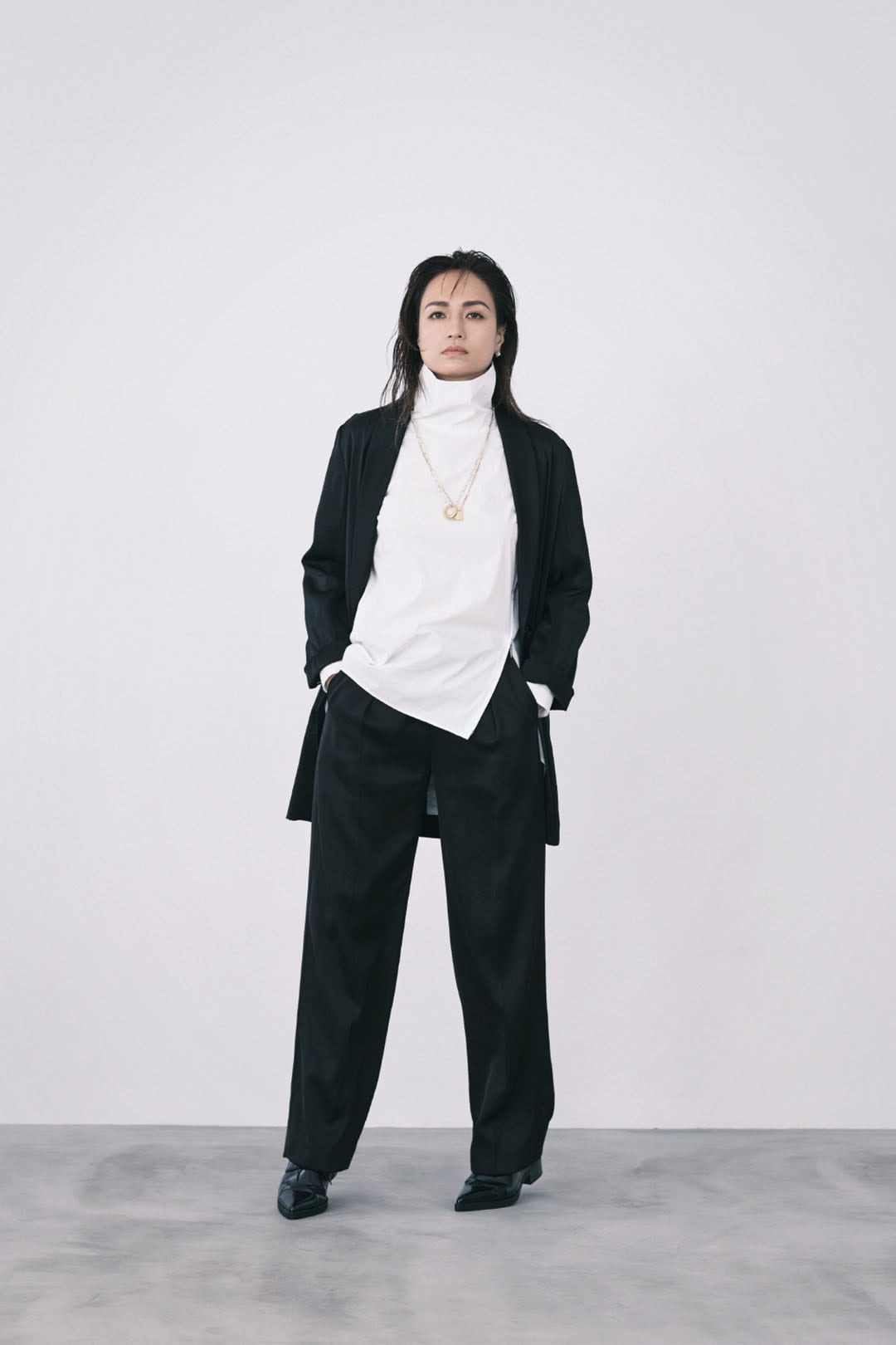 stand collar shirt × satin suits