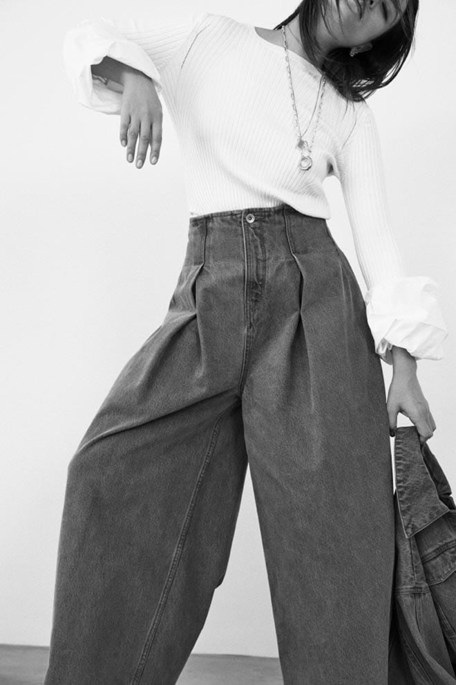 denim suits × bell sleeve top